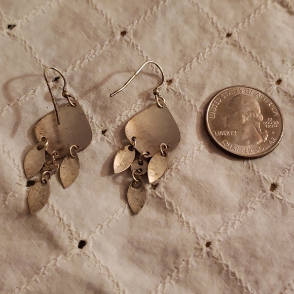 Embossed Silver Dangle Earrings - Picture 2 of 2